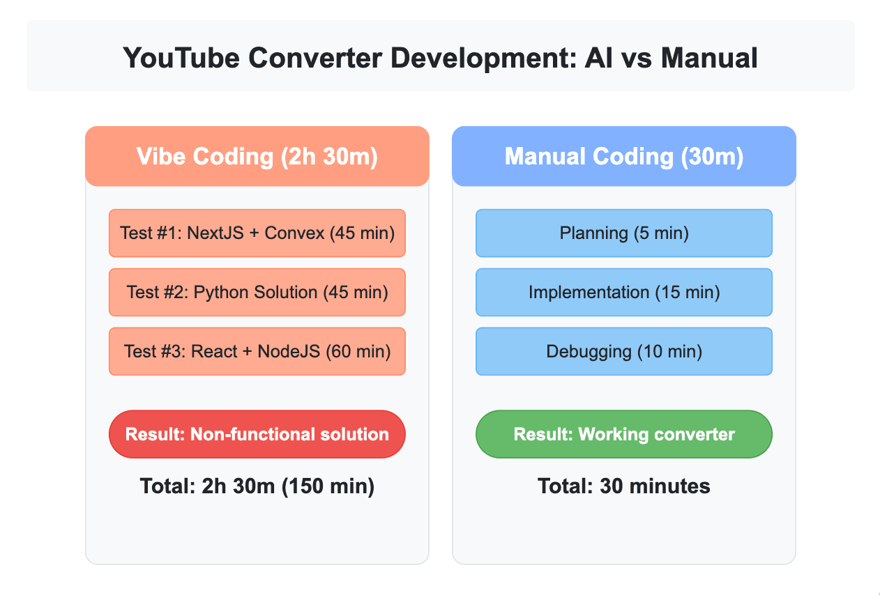 Diagram comparing the time it took me to build the converter manually vs the time it took the AI
